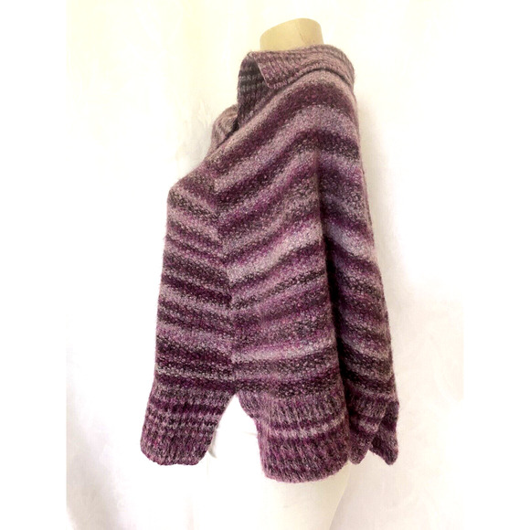 Ferruccio Vecchi Poncho Cape Purple Striped Knit Merino Wool Italy OS - Picture 4 of 7